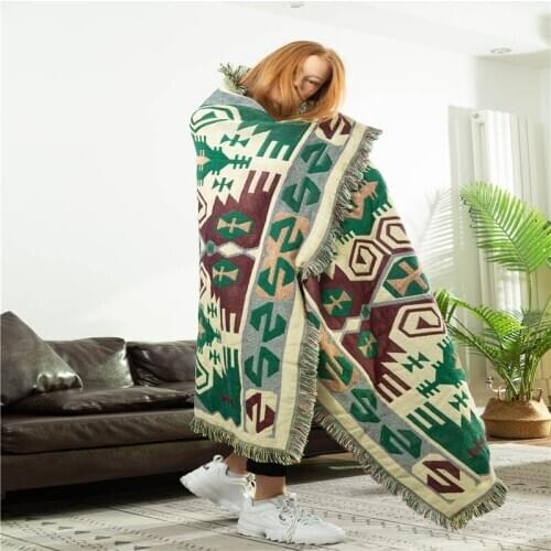 Bohemian Vintage Home Bedding Mexican Blanket Slipcover Knitted Children Kids Sleeping Comforter Plaid