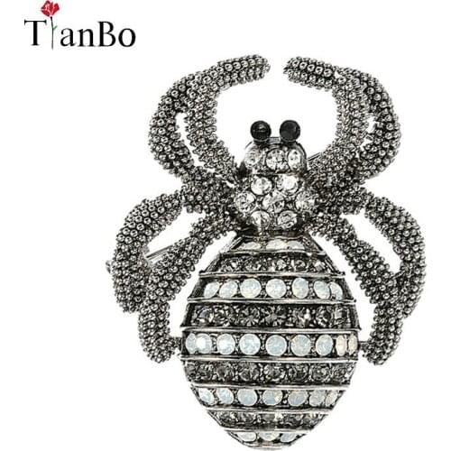 TianBo Cute Spider Enamel Insect Brooches Rhineston Crystal Pin Brooch For Women Kids Animal hijab Accessories