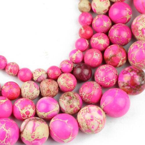 YHBZRET Pink Emperor pine Natural Stone spacer 6/8/10/12MM Round Loose Beads For Jewelry making charm bracelet accessories DIY