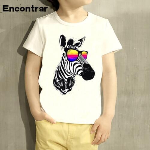 Kids Zebra With Sunglasses Design TShirt Boys/Girls Great Casual Short Sleeve Tops Children Cute T-Shirt,HKP5014