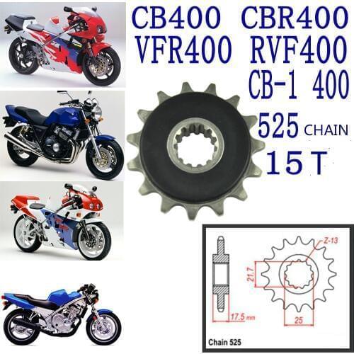 For HONDA CB400 VTEC CBR400 VFR400 RVF400 CB-1 Motorcycle Chain 525 15 16 teeth sprockets