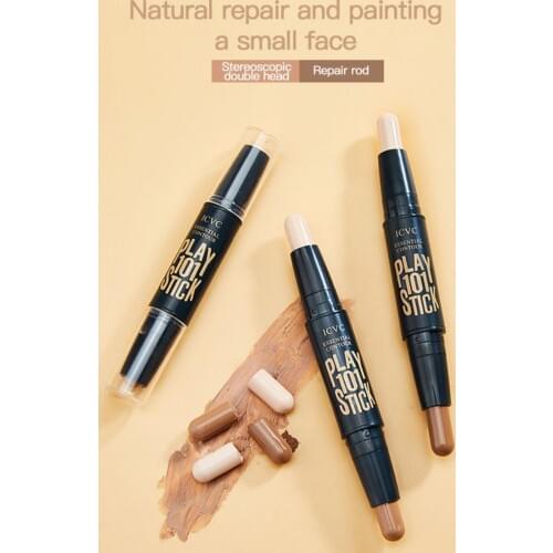 Double Head 3D Highlighter Stick Face Makeup Concealer Pen Foundation Stick Cream Texture Contour Pencil Cosmetic Long Lasting