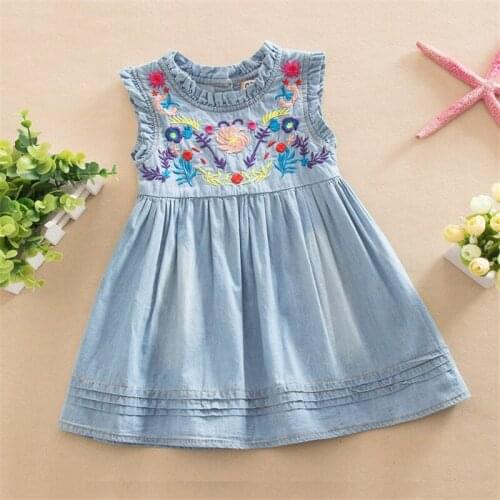 Girls Denim Dress 2019 Princess Dress Embroidered Sleeveless High Quality Casual Comfortable Brand Childrens Clothing