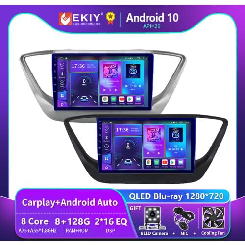 EKIY Android 10 Car Radio For Hyundai Solaris 2 Verna 2017-2020 Autoradio Blu-ray 1280*720 IPS/QLED Multimedia Player Navi GPS