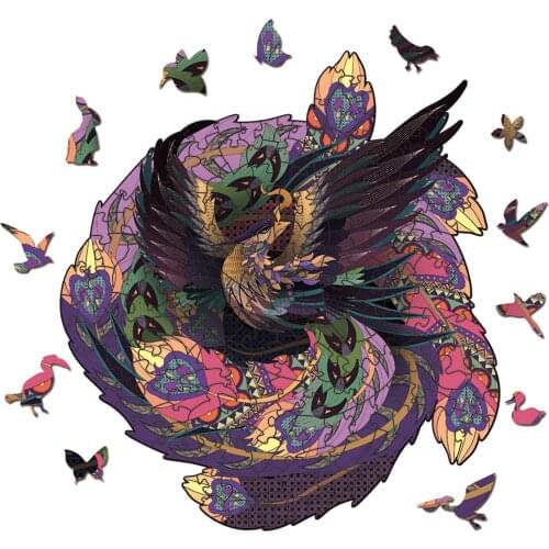 FEOOE A5 A4 A3 Size Animal King Series 3D Animal Wooden Puzzle Educational Toys Gift Wooden Jigsaw Puzzle God ZhuQue YSH