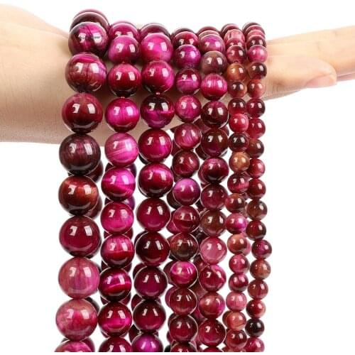 Smooth Natural Rose Red Tiger Eye Stone Round Loose Spacer Beads For Jewelry Making Bracelets Charm Accessories DIY 6/8/10/12MM