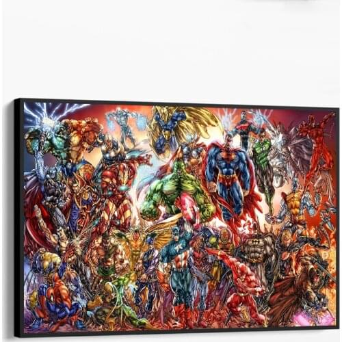 Canvas Poster Super Hero Collage Retro Canvas Wall Art Marvel and DC Superheros Canvas Man Cave Decor Gifts Boys Wall Decor