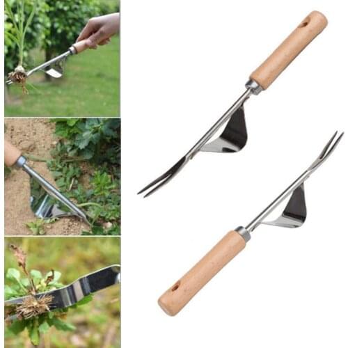 Wood Handle Stainless Steel Garden Weeder Hand Weeding Removal Cutter Dandelion Puller Tools Multifunction Weeder Transplant