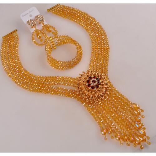 Champagne Gold AB Nigerian Beads Jewelry Set African Necklace Sets
