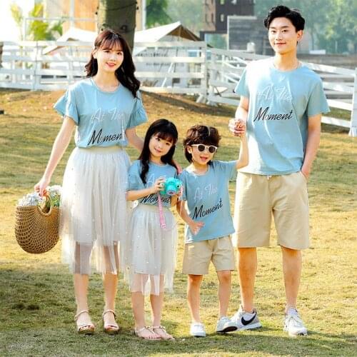Family Outfits New Summer Look Mother Daughter Girl Gauze Skirt Father Son boy Short Sleeve T Shirt & Shorts / skirt Sets