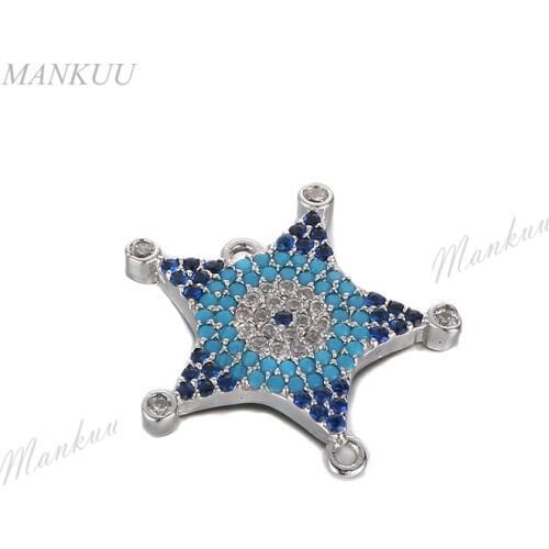 ManKuu Blue Micro Pave Zircon Connector Star Shape Evil Eye Connector For Necklace Bracelet Making Handmade Jewelry Accessories