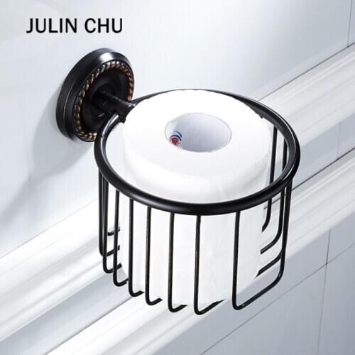 Black Toilet Paper Basket Retro Wall Bronze Antique Vintage Kitchen Bathroom Bath Shower Shampoo Storage WC Tissue Holder Shelf