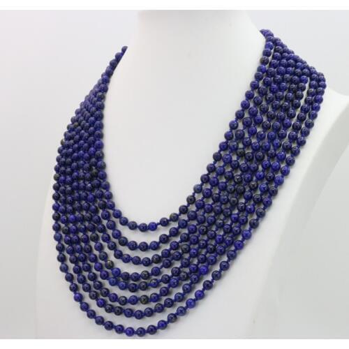 Beautiful!Lapis lazuli stone 6mm round shape beads 8 row necklace 17-24 inch DIY women fashion hot sale jewelry design