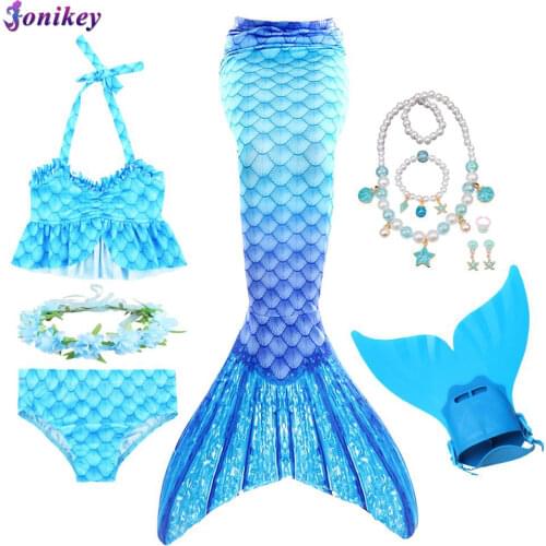 New Girls Swimmable Mermaid Tail Bikini Swimsuit Mermaid Costume Cosplay Children Swimming Dress With Monofin Fin Birthday Gift