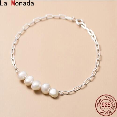 La Monada Synthetic Pearl Bracelets For Women Silver 925 Sterling Silver Fine Silver 925 Jewelry Bracelet Chain Womens Bracelet
