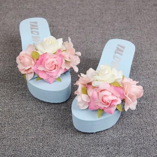 Summer Beach Shoes Flowers, getting Wedged Shoes Womens Slippers High up