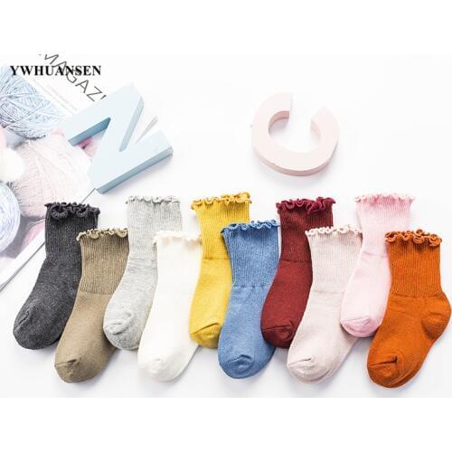 YWHUANSEN 1 to 8 Yr 10 Colors Spring Autumn Childrens Socks Candy-colored Cotton Socks For Girls Ruffle Edge Kids Socks Toddler