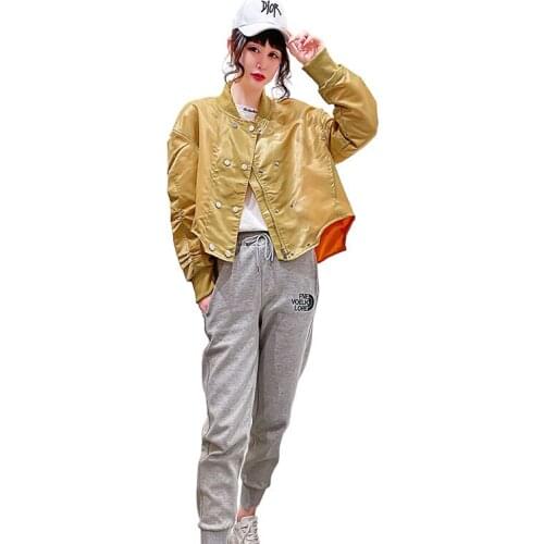 Spring And Autumn New Womens Clothing High Street Baseball Uniform Jacket Thin Round Neck Slim Short Irregular Casual Outerwear