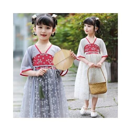 Spring and summer new girls Hanfu super fairy Chinese style childrens costume jacket dress little girl childrens clothing