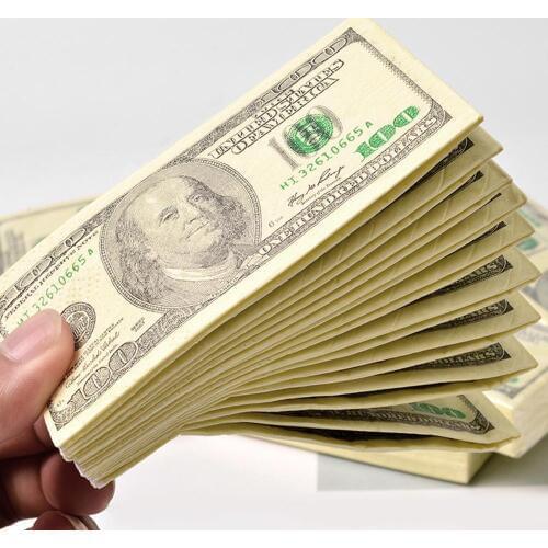 10 Sheets/Pack Funny Dollar Pattern Tissue Paper Disposable Towel Pure Wood Portable Money Napkin Handkerchief Party Tableware