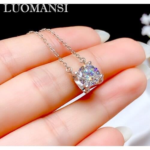 Luomansi Real 1CT 6.5MM Moissanite Necklace 100% S925 Sterling Silver Horn Pendant Womens Party Essence-Jewelry