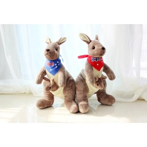 A pair of middle plush kangaroo toys new lovely red&blue scarf kangaroo mother&baby dolls gift about 35cm 0616