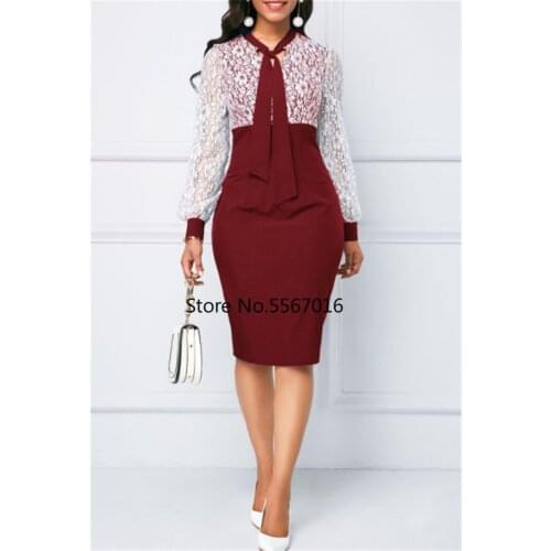 2020 Large Size European Lace Work Office Elegant Spring Summer Dress Women Loose Casual Long Sleeve Bag Hip Plus Size 5xl Dress