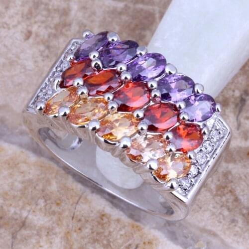 Divine Multicolor Multigem Silver Plated Ring Size 6 / 7 / 8 / 9 E322