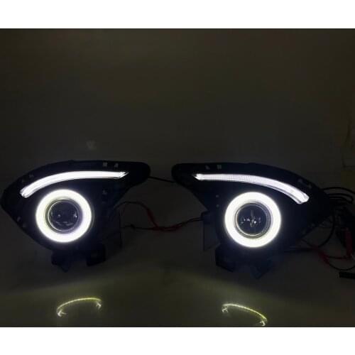 Osmrk fog lamp driving light assembly For Mazda 2 demio cob angel eye led daytime running lights turn signal