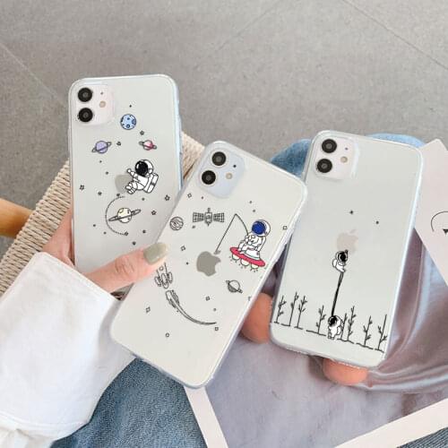 Silicone Funny Cartoon Astronaut Star Phone Case For iphone 12 Pro Max 11Pro 12mini 5 5s 6 6s 7 8 Plus X XS Max XR SE 2020 Cover