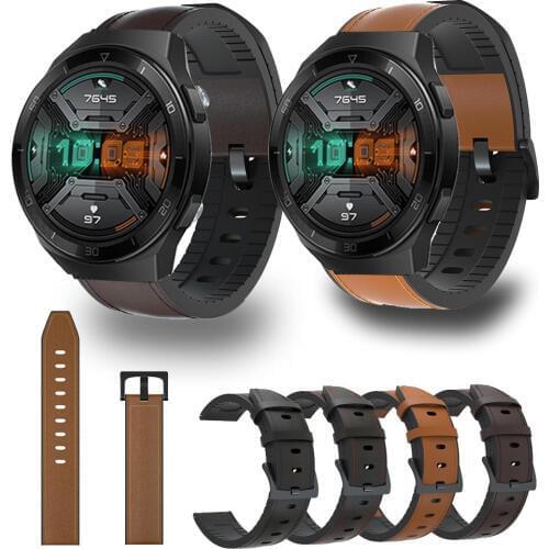 22mm silicone+Leather Straps Watchband Wristband For Huawei Watch GT 2e Wriststrap bracelet For Huami Amazfit GTR 47mm strap