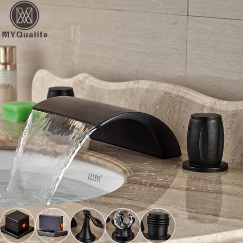 Best Quality Widespread 3 Hole Waterfall Spout Bathroom Tub Faucet Wash Basin Sink Mixer Taps Deck Mounted