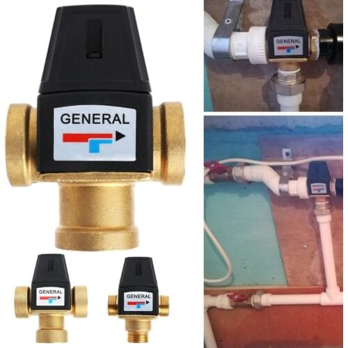 New 3 Way Brass DN20/DN25 Male Female Thread Water Thermostatic Mixing Valve 3/4" 1"