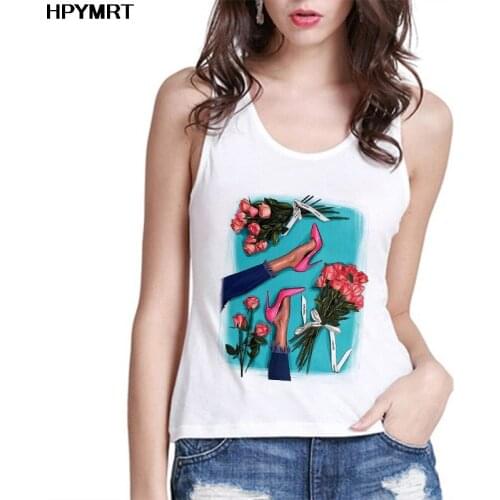 Women Vest Tank Tops Camisole High heels Printed O-neck T-Shirts Streetwear Harajuku Casual Sleeveless Large Size New Summer Top