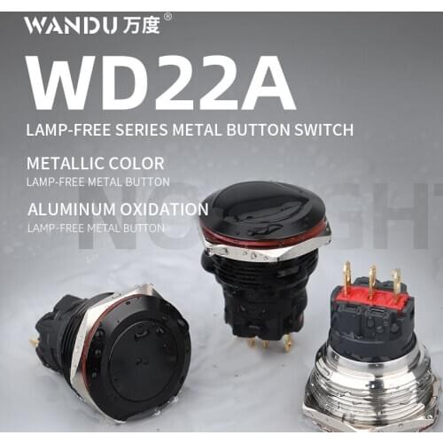 WD22mm Waterproof Black Appearance Switch without LED Push Button Switch