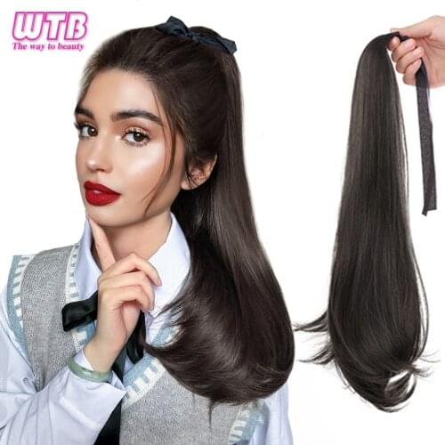 WTB Synthetic Long Straight Ponytail Claw Clip in Hairpieces Natural Black Brown Drawstring Ponytail Extension Two Style