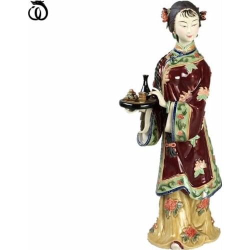 WU CHEN LONG Retro Lucky Beautiful Women Statue Lady Girl Art Sculpture Creative Ceramic Craft Home Cashier Decoration R6919