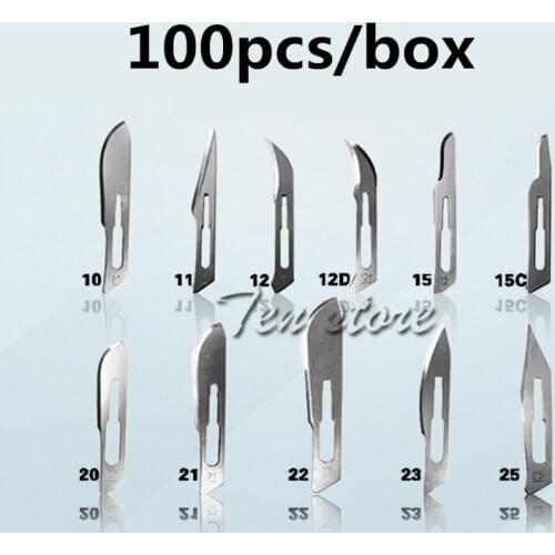 100 Pcs Scalpel Blades # 10, 11 #, 12 #, 15 #, 20 #, 21 # For Dental Surgical Medical Stainless Steel Blade