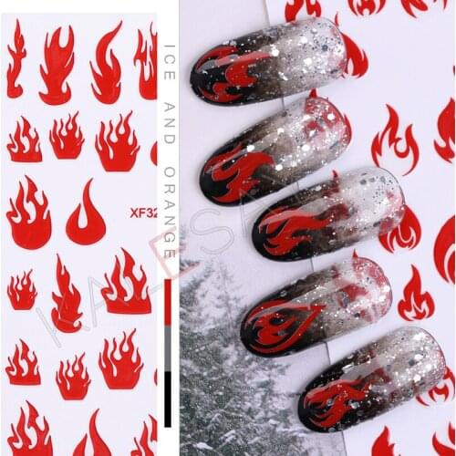 3D Laser Gold Silver Flame Nails Sticker Decoration Nail Art Decal for Manicure Fire Design Sticker for Foil Adhesive Red Color