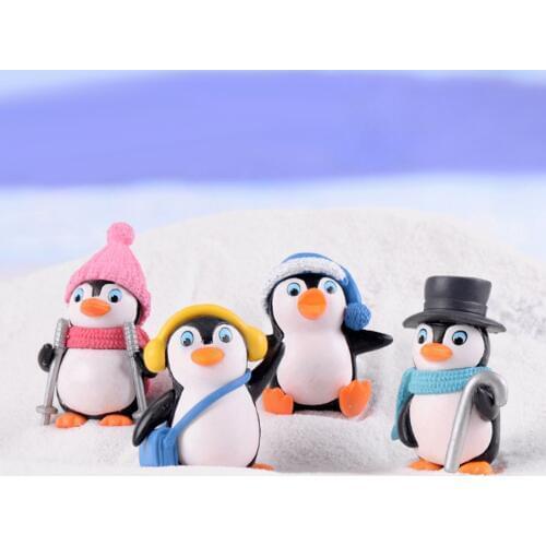 4pcs Mini Cute Penguin Figures Toys Cake Toppers for DIY Micro Landscape Fairy Bonsai Garden Ornament Party Favors