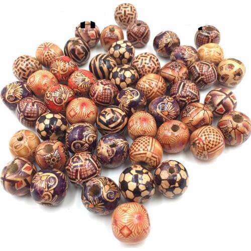 7mm-23mm Assorted Mixed Pattern Wooden Round Bead Loose Spacer For Charm Bracelet Wholesale