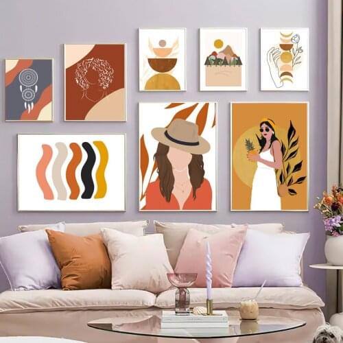 Sun Forest Moon Vogue Girl Pineapple Leaf Wall Art Canvas Painting Nordic Posters And Prints Wall Pictures For Living Room Decor