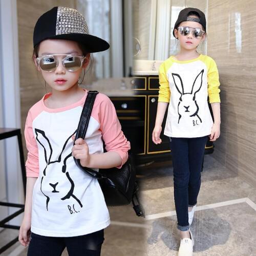 Boy girl brand sweatshirts spring Autumn fashion Long sleeve Bottoming shirt Cotton sports Big rabbit baby T shirt kid clothing