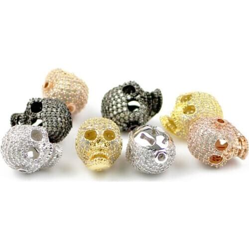 Pave Zircon Crystal metal Skull Copper beads 1pcs/lot bracelet Spacer loose beads for jewelry Making DIY Finding Accessories