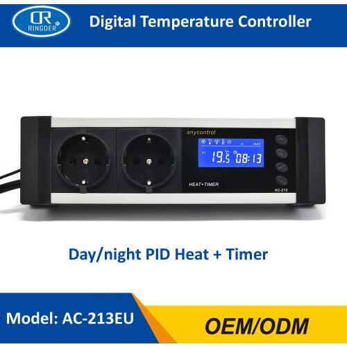 RINGDER AC-213 0-50C Digital Day/night Reptile Dimming Thermostat with Plug Socket Regulator Dimmable Temperature Controller