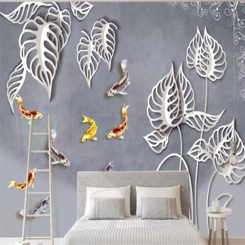 Decorative wallpaper 3d hollowed-out flowers leaves,and painted decorations on the wall