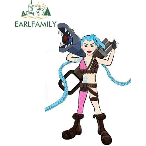 EARLFAMILY 13cm x 8.7cm Vinyl Funny Car Stickers LOL Cartoon Jinx 2D Decals Waterproof Surfboard Laptop Auto Sticker
