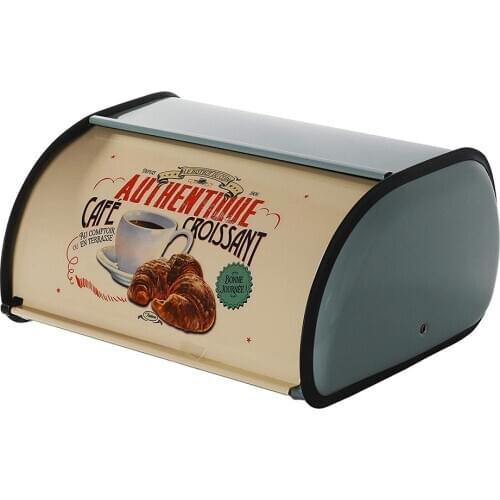 French Vintage Stainless Steel Bread Box Metal Bread Bin Blue Small Powder Coated Bread Storage Holder for Kitchen Organizer