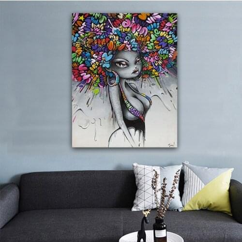 Graffiti Art dropshipping handmade Canvas oil Paintings For Living Room Wall Art Beautiful African Girl pictures wall Decoration