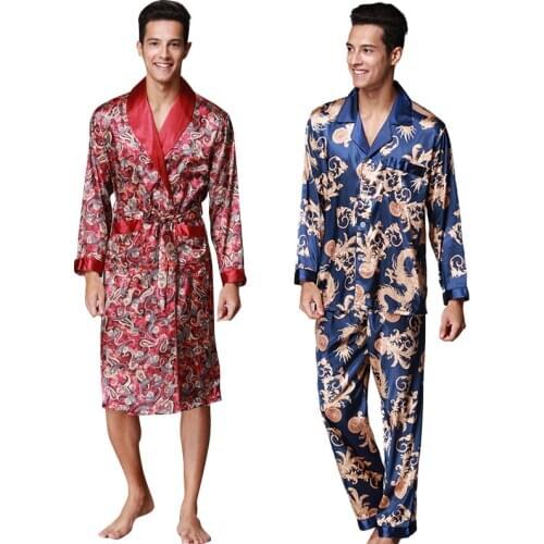 Mens Silk Silk Robe Pajamas Kimono Mens Bathrobe Casual Mens Casual Robe Summer Silk Bathrobe